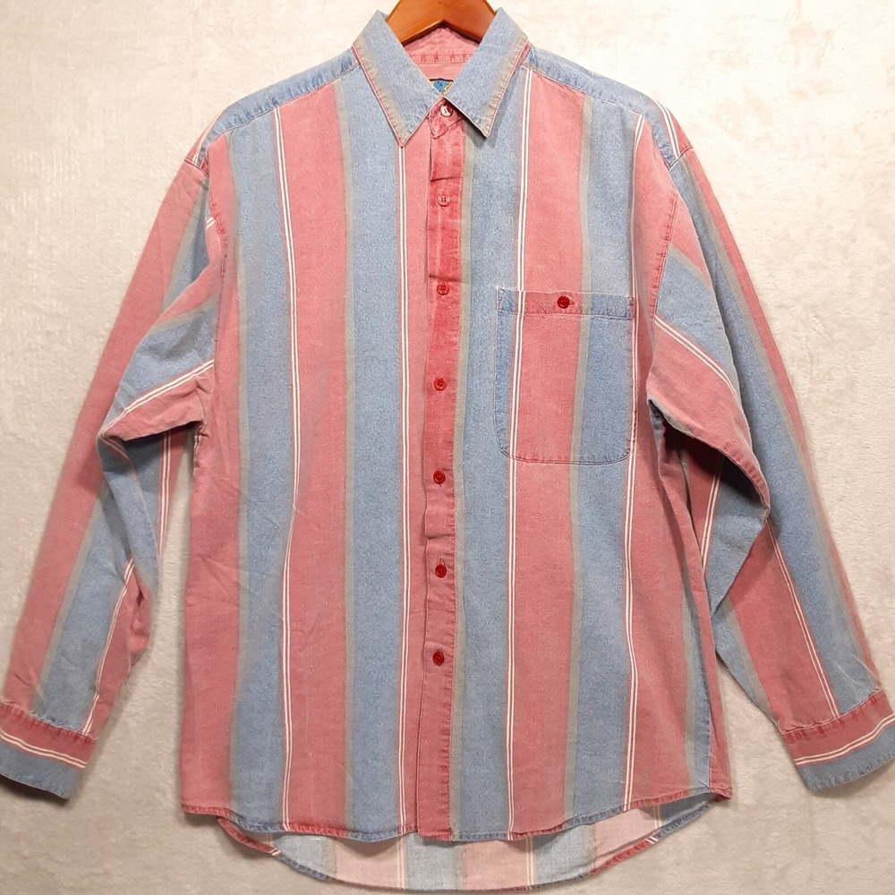 Blazer Firenze Mens Long Sleeve Button Shirt Sz.Medium/Blue-Red Striped/Vintage